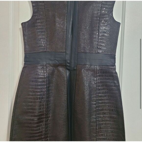 mark. Brown Black Faux Leather Sheath Dress Embossed Animal Print Size Medium - Picture 5 of 12